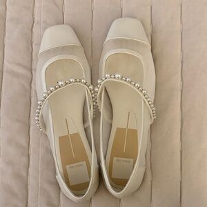 Dolce Vita White Pearl-Embellished Flats